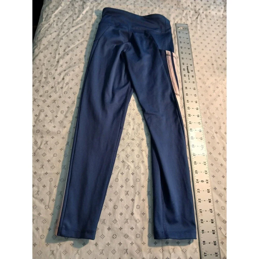 adidas Girl's Leggings Size S (7/8) Blue/White Striped Cropped  Stretch